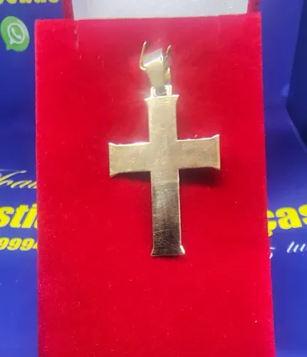 Pingente Cruz Chapa Ouro 18 Kilates Peso 6.62 Gramas 40 mm Maciço                         