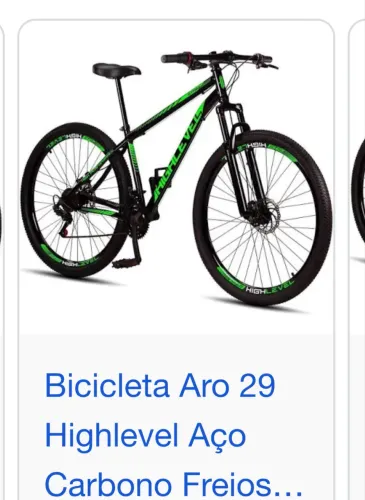 Bicicleta Aro 29 Highlevel Aço Carbono Freios Disco Suspensão 21v Cor Preto-verde