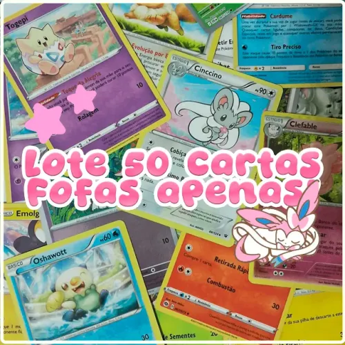 50 cartas pokémons fofas apenas - lote