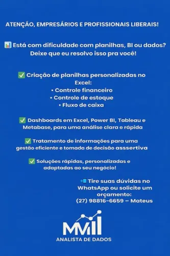 Desenvolvimento de Planilhas no Excel e Criação de Dashboards