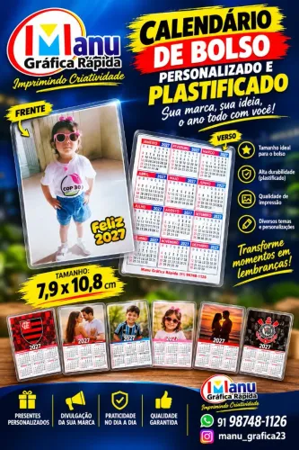 Calendário de bolso personalizado e plastificado
