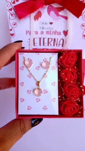 Conjunto coração rosa fusion Banhado no Ouro | Presente dia dos namorados 