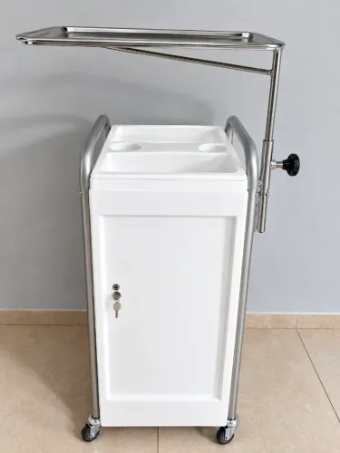Carrinho auxiliar com porta e bandeja inox