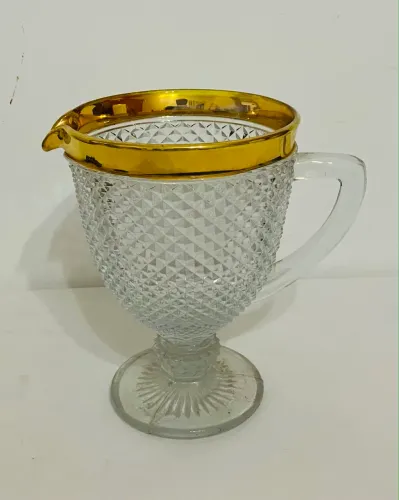 Jarra Em Cristal Legítimo Bico De Jaca Anos 70 Filete Ouro
