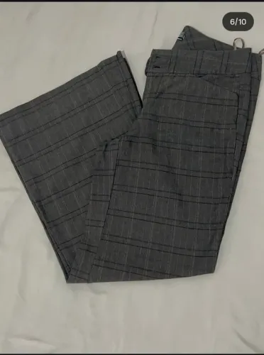 Calça Xadrez Cinza P 75cm Alfaiataria Social Cintura Alta Trabalho