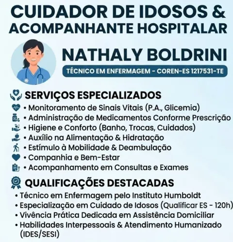 CUIDADORA DE IDOSOS E ACOMPANHANTE HOSPITALAR - TÉCNICO EM ENFERMAGEM