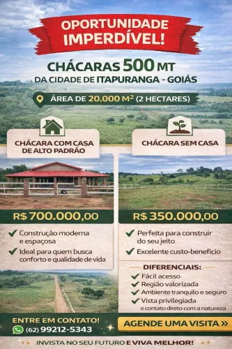 Chácara de 20 mil mts à 500 mts da cidade Itapuranga-GO