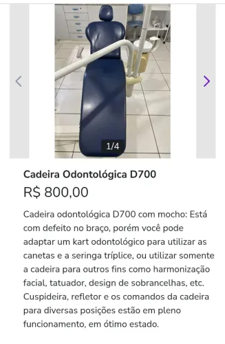 Cadeira odontológica com o kart com defeito 