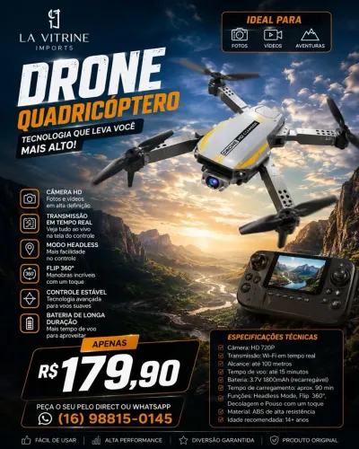 Drone com câmera e controle remoto