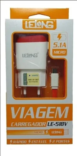 Carregador de Parede Micro Usb Lelong Ultra Rápido 2 Portas 5.1 A