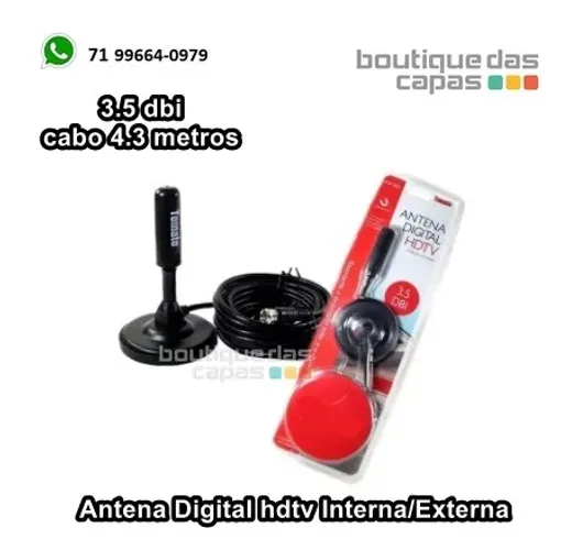 Antena Digital p TV hdtv Interna/Externa 3.5 dbi cabo 4.3 metros JE-3003 A Prova D agua