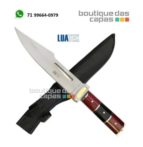 Faca Aço Inox caça pesca p/ churrasco LuaTek Slk-a16 Detalhe Dourado 