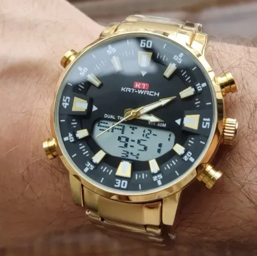 Relógio Kat Wach Masculino Aço Inox Dourado