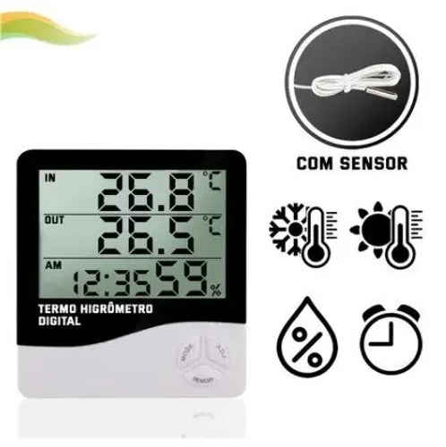 Termo Higrômetro Sensor Medidor Temperatura Digital Externo Interno
