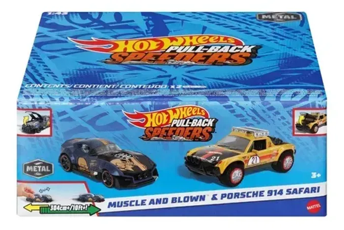 Kit com 2 Carrinhos  Hot Wheels Pullback Muscle And Blown E Porsche 914 Safari