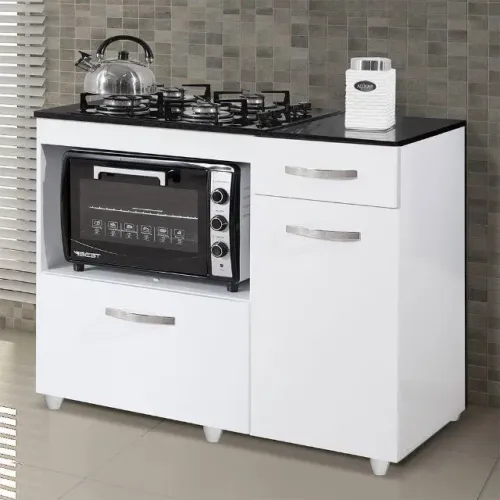 Balcão p/ Cooktop 4Bcs Violeta Kaiki Branco - Entrega Rápida!