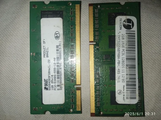Memorias ram DDR2 e DDR3 de notebook