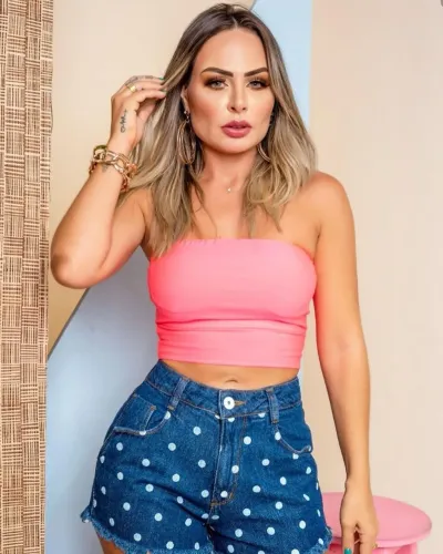Shorts Jeans Feminino Poá