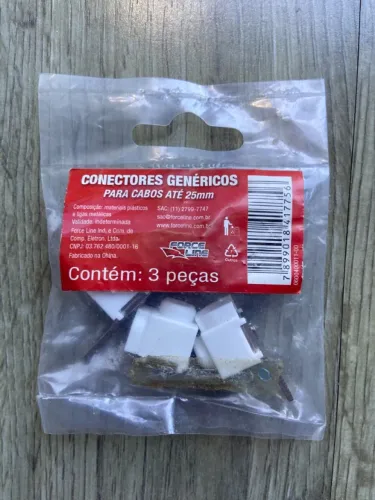 Conectores Genéricos Saída Frontal para cabos até 25mm (1 pacote com 3 unid)