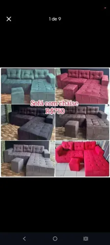 Sofá com chaise e puff