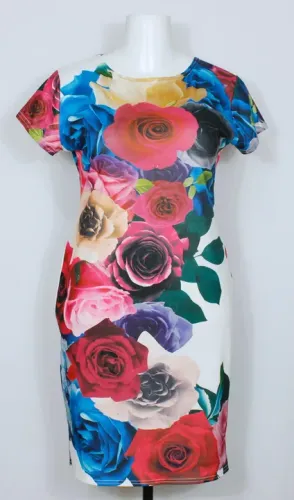 Vestido midi justo floral plus size rosas moda evangélica - Veste G/GG - Ref. 3596
