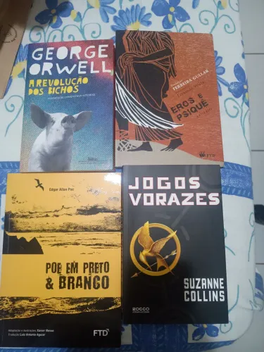 Livros Olimpo, Eros ePsiquê, Poe em Preto e Branco, Jogos Vorazes e A Revolução dos Bichos