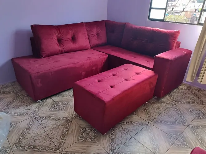 Sofá de Canto em Suede Vermelho - Novo!