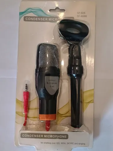 Microfone  Condensador Omnidirecional cor preto/cinza com tripé plug & play