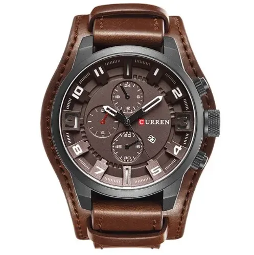 Relógio Curren de Couro Com Dupla Pulseira Confortável À Prova D'água 100% Novo e Original