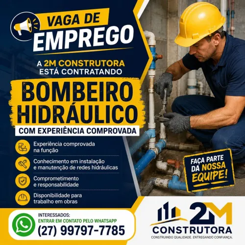 Contrata-se Bombeiro Hidraulico