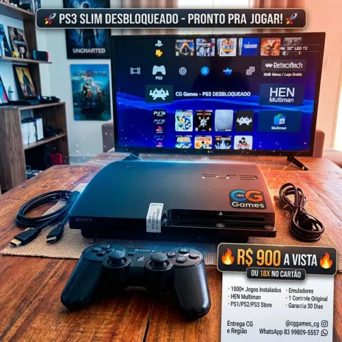 ? PS3 SLIM SEMI-NOVO DESBLOQUEADO | COMPLETO & COM GARANTIA!