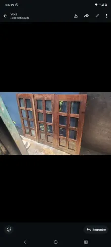 Vendo uma janela de folhas, madeira com vidro.