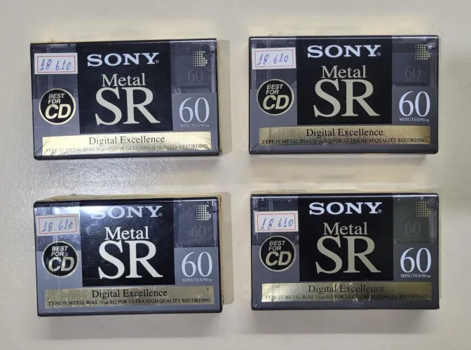 Kit com 4 Fitas K7 Sony Metal SR 60 minutos virgens novas lacradas<br>