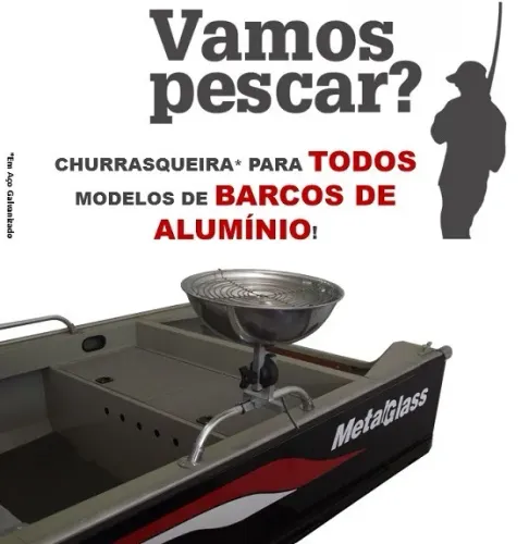Churrasqueira com grelha redonda aço galvanizado pra barco e lancha de alumínio