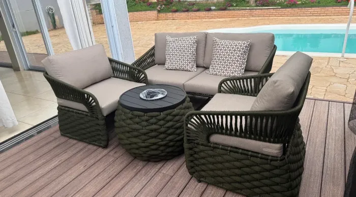 Sofa área externa alumínio tricô enchimento corda nautica 