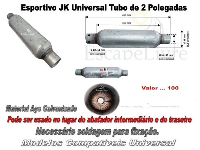 Escapamento Esportivo Abafador JK Universal 2"