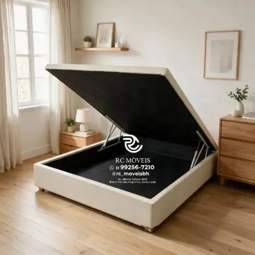 Box Cama Baú Casal 1,38m x 1,88m Inteiriço Pistão a Gás Corino Preto