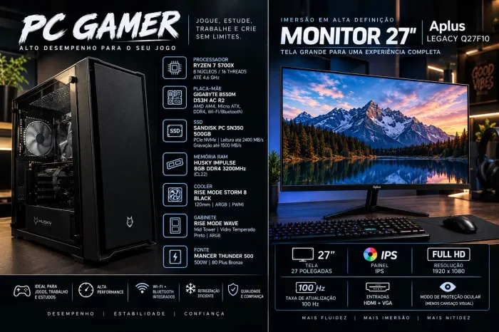PC Gamer + Monitor 27? 100Hz | 16GB RAM | SSD 500GB