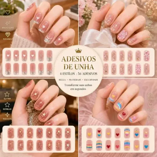 Kit 56 Adesivos De Unha Películas Decorativas 4 Estilos 3d