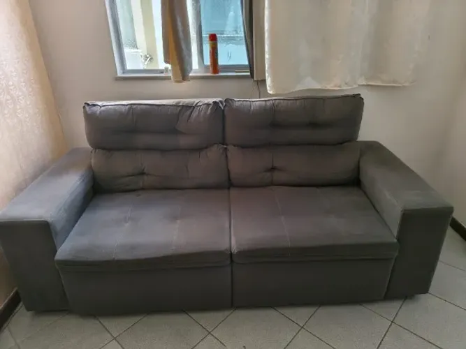 Sofá 3 Lugares Retrátil Reclinável (Veludo Prata)