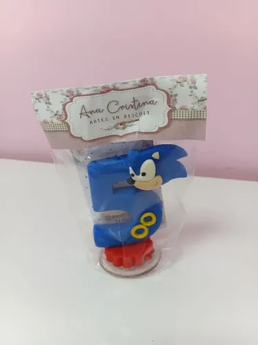 Vela De Aniversário Sonic 5 Anos Em Biscuit Nova