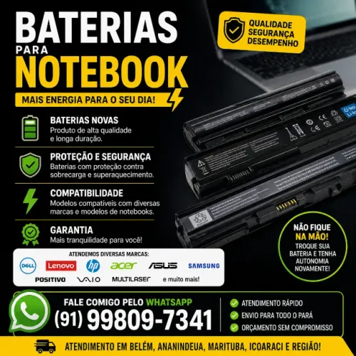BATERIAS PARA NOTEBOOK - NOVAS, DE QUALIDADE E COM GARANTIA!