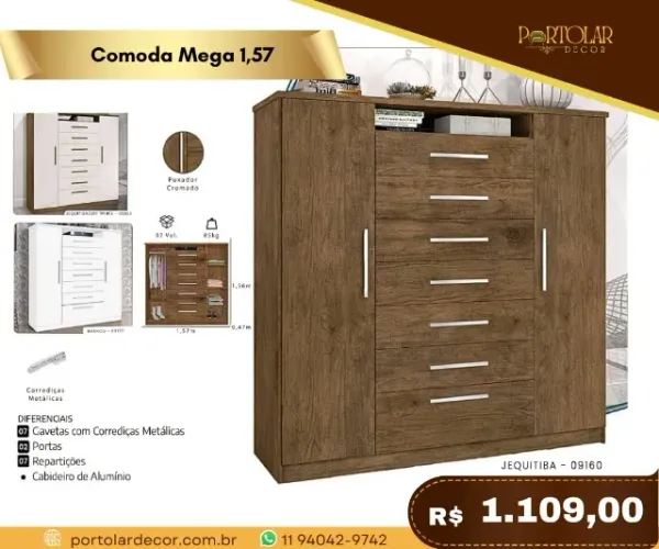 Cômoda Mega 1,57, a pronta entrega