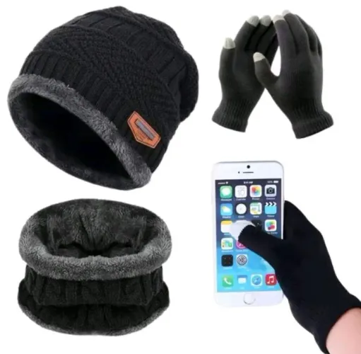 Kit Inverno Adulto Gorro Luva Cachecol