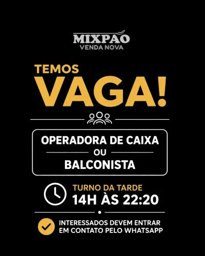 OPORTUNIDADE DE EMPREGO!