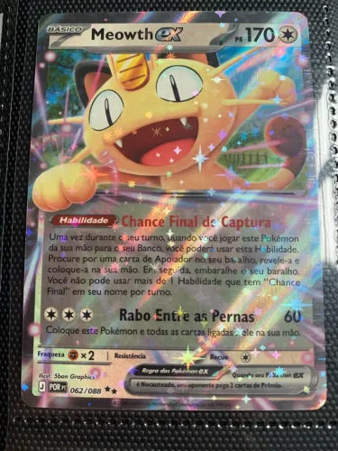carta pokémon meowth ex 062/088 coleção equilíbrio perfeito