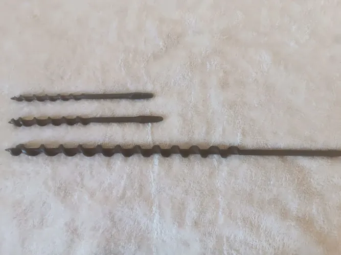 3 brocas de pua helicoidais antigas perfeitas medem 48, 22, 20 cm