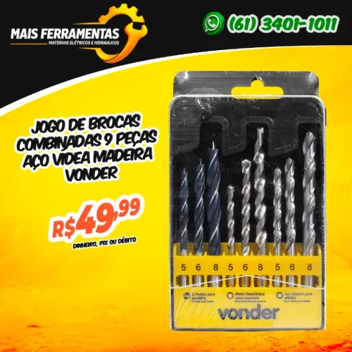 Jogo de Brocas Combinadas 9 Peças Aço Vídea Madeira Vonder