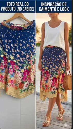 Saia Midi Evasê L?etage Floral Navy - Estampa Exclusiva | Tam. 42