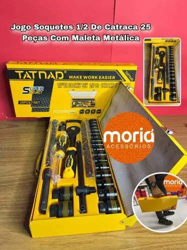 Jogo Soquetes Catraca 25 Peças 1/2 Maleta Metálica